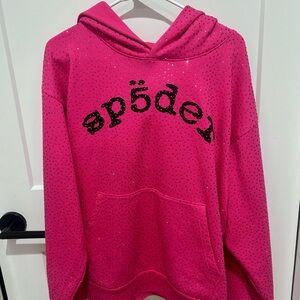 Sp5der pink aos rhinestone hoodie